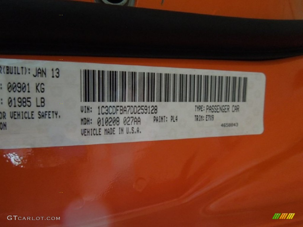 2013 Dart Color Code PL4 for Header Orange Photo #76734289