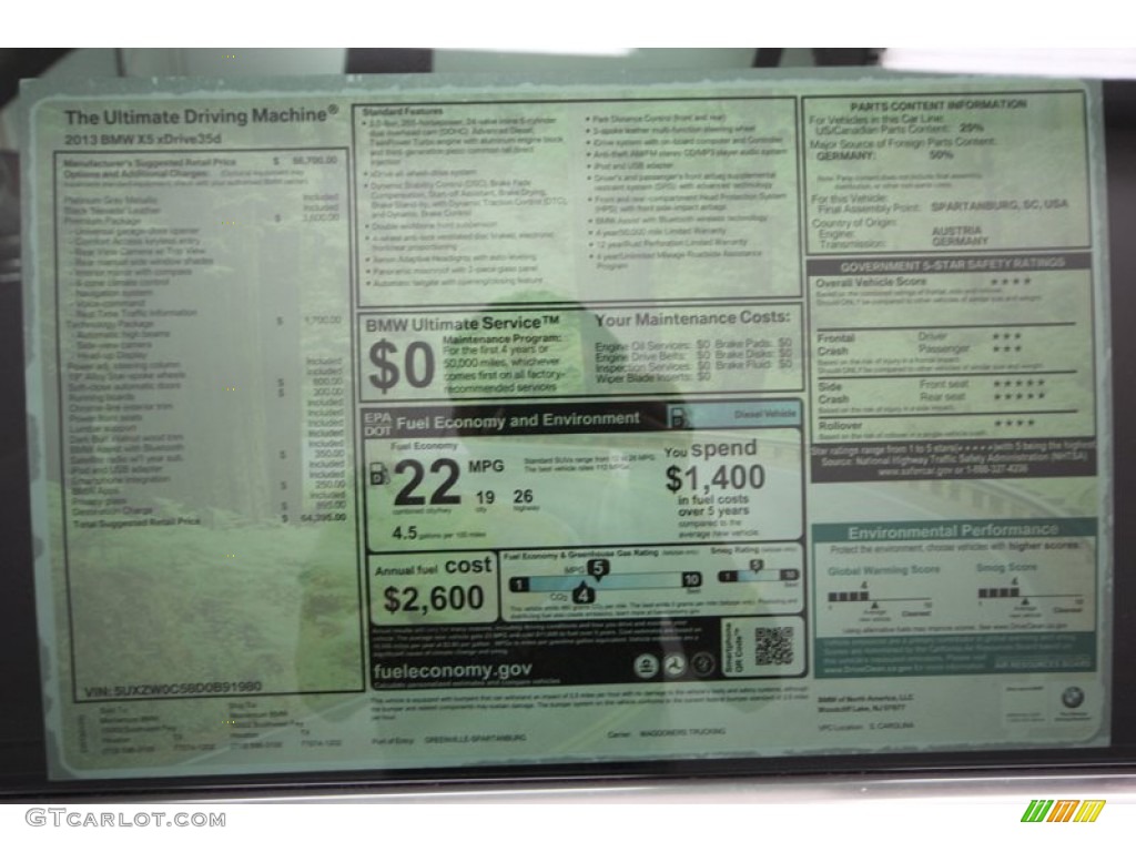 2013 BMW X5 xDrive 35d Window Sticker Photo #76736386