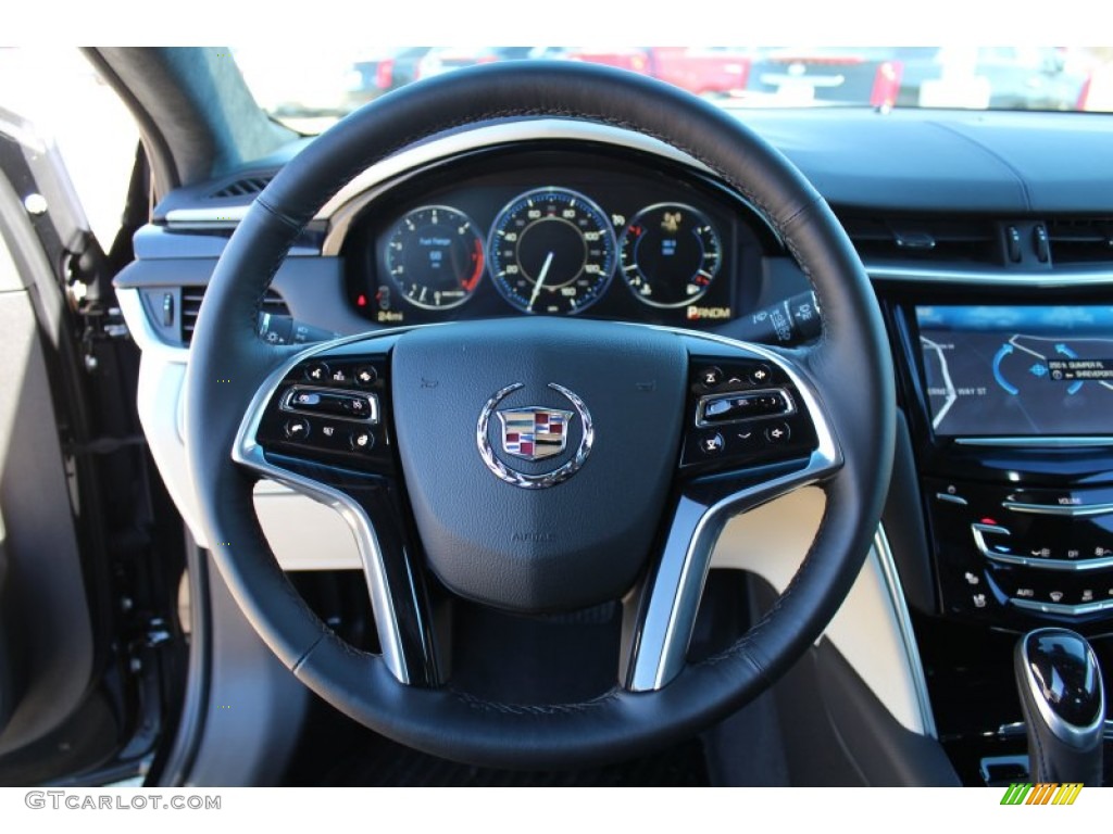 2013 Cadillac XTS Platinum FWD Jet Black/Light Wheat Opus Full Leather Steering Wheel Photo #76737715