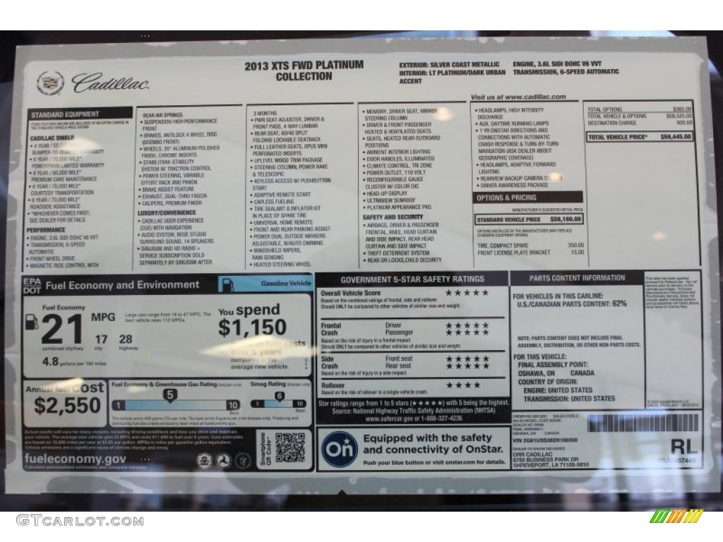 2013 Cadillac XTS Platinum FWD Window Sticker Photos