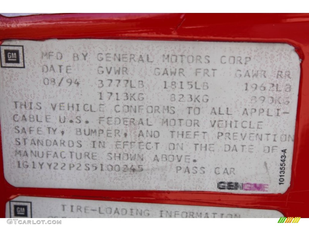 1995 Chevrolet Corvette Coupe Info Tag Photos