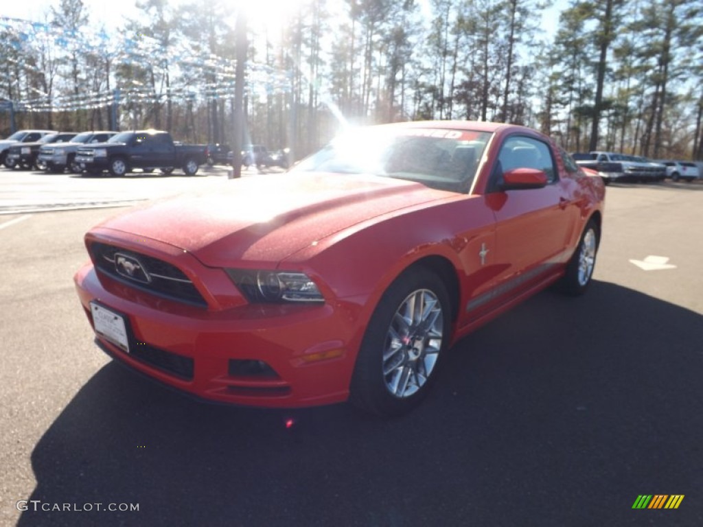 2013 Mustang V6 Premium Coupe - Race Red / Stone photo #2