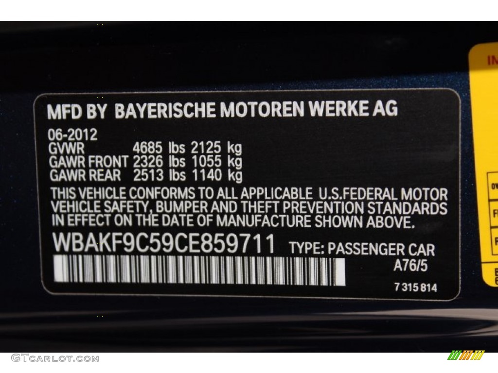 2012 3 Series Color Code A76 for Deep Sea Blue Metallic Photo #76749924