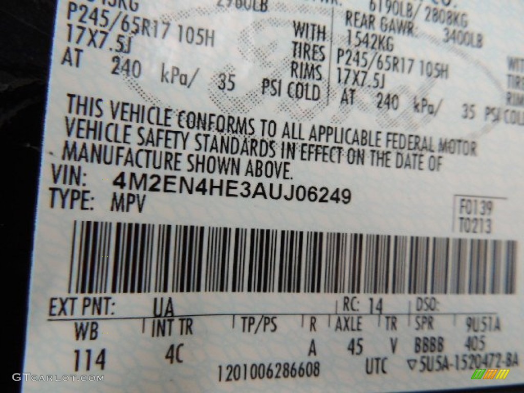 2010 Mercury Mountaineer V6 AWD Color Code Photos