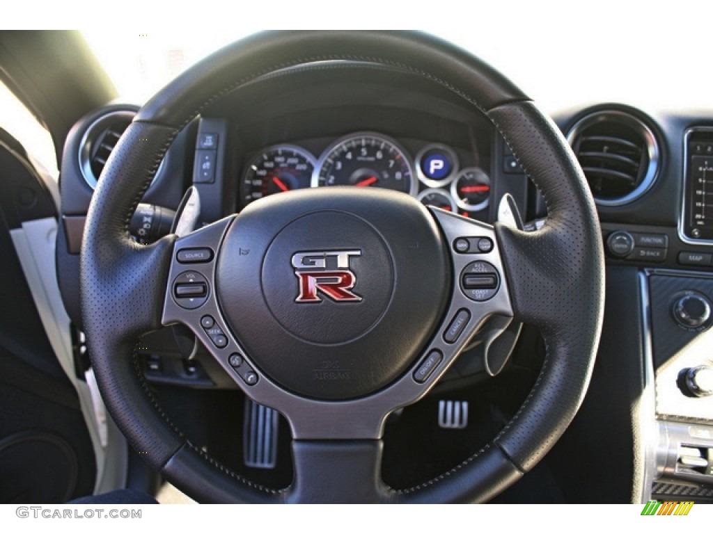 2013 Nissan GT-R Premium Black Steering Wheel Photo #76754658