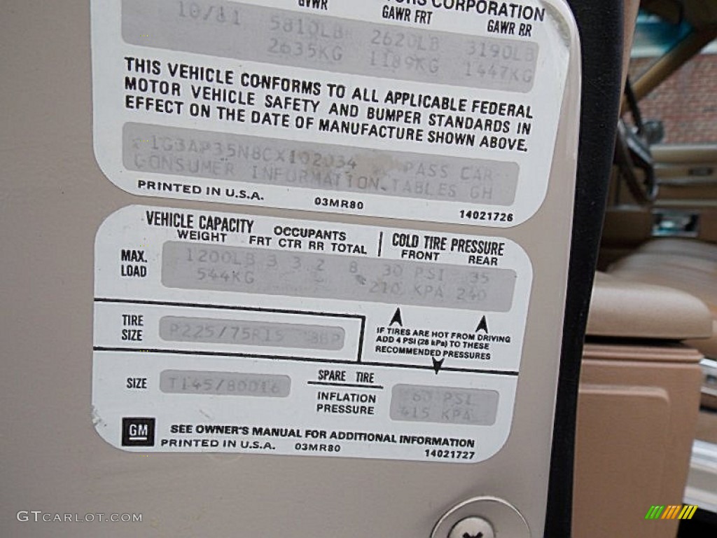 1982 Oldsmobile Custom Cruiser Wagon Info Tag Photo #76754844