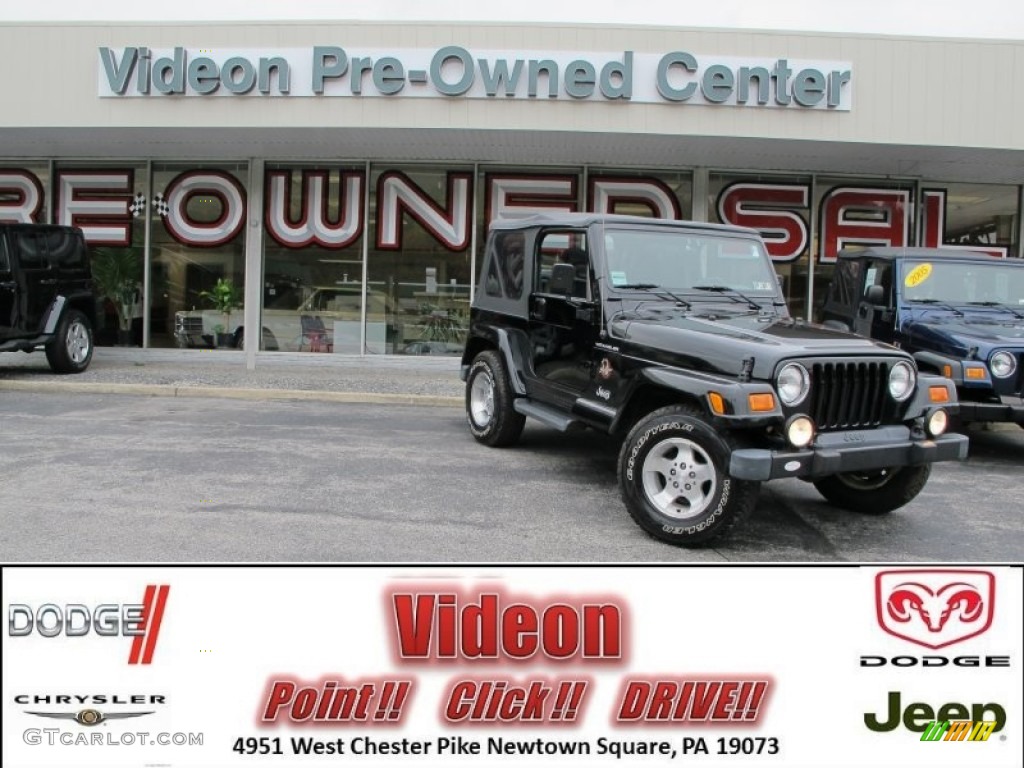 2002 Wrangler Sahara 4x4 - Black / Camel Beige/Dark Green photo #1