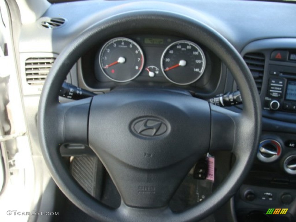 2010 Hyundai Accent GS 3 Door Black Steering Wheel Photo #76777139