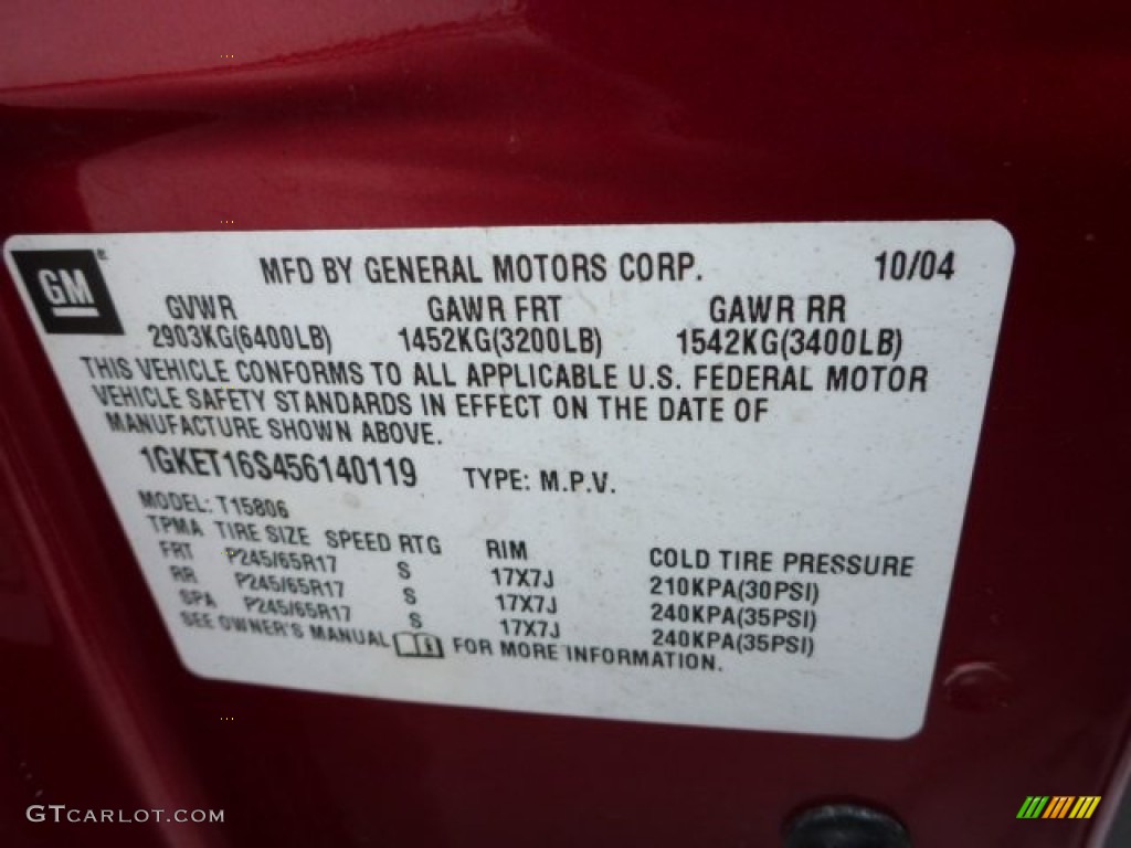 2005 GMC Envoy XL SLE 4x4 Info Tag Photos