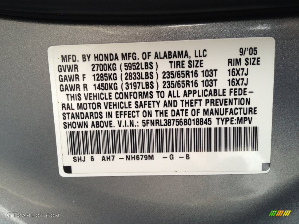 2006 Odyssey Color Code NH679M for Slate Green Metallic Photo #76782041