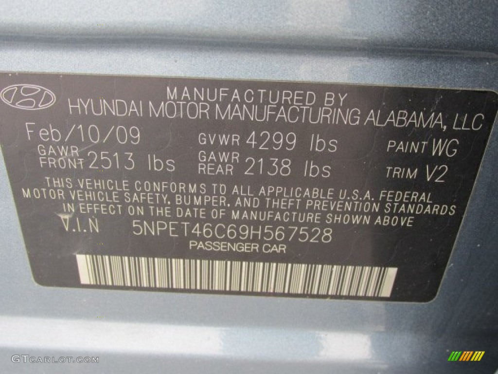 2009 Sonata Color Code WG for Medium Silver Blue Photo #76787810