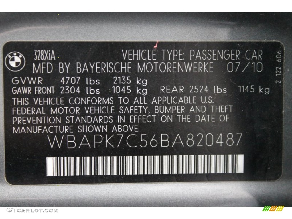 2011 BMW 3 Series 328i xDrive Sedan Info Tag Photo #76792826