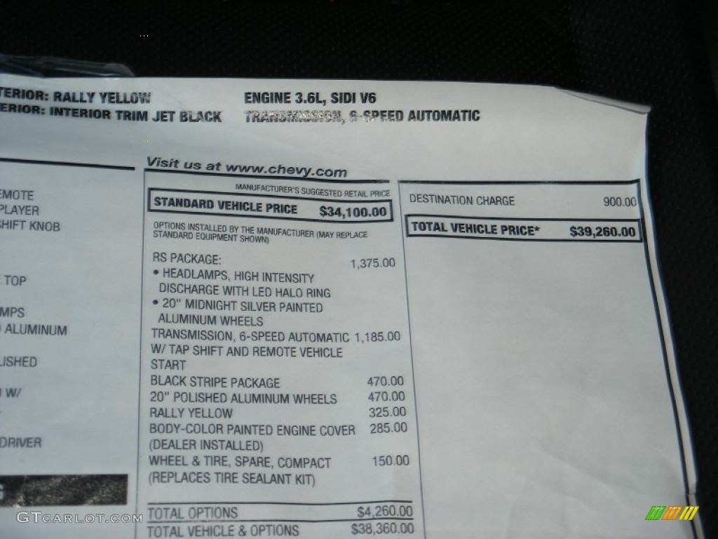 2012 Camaro LT/RS Convertible - Rally Yellow / Black photo #41