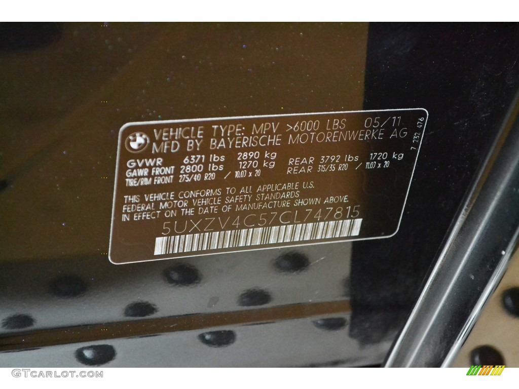 2012 BMW X5 xDrive35i Info Tag Photos