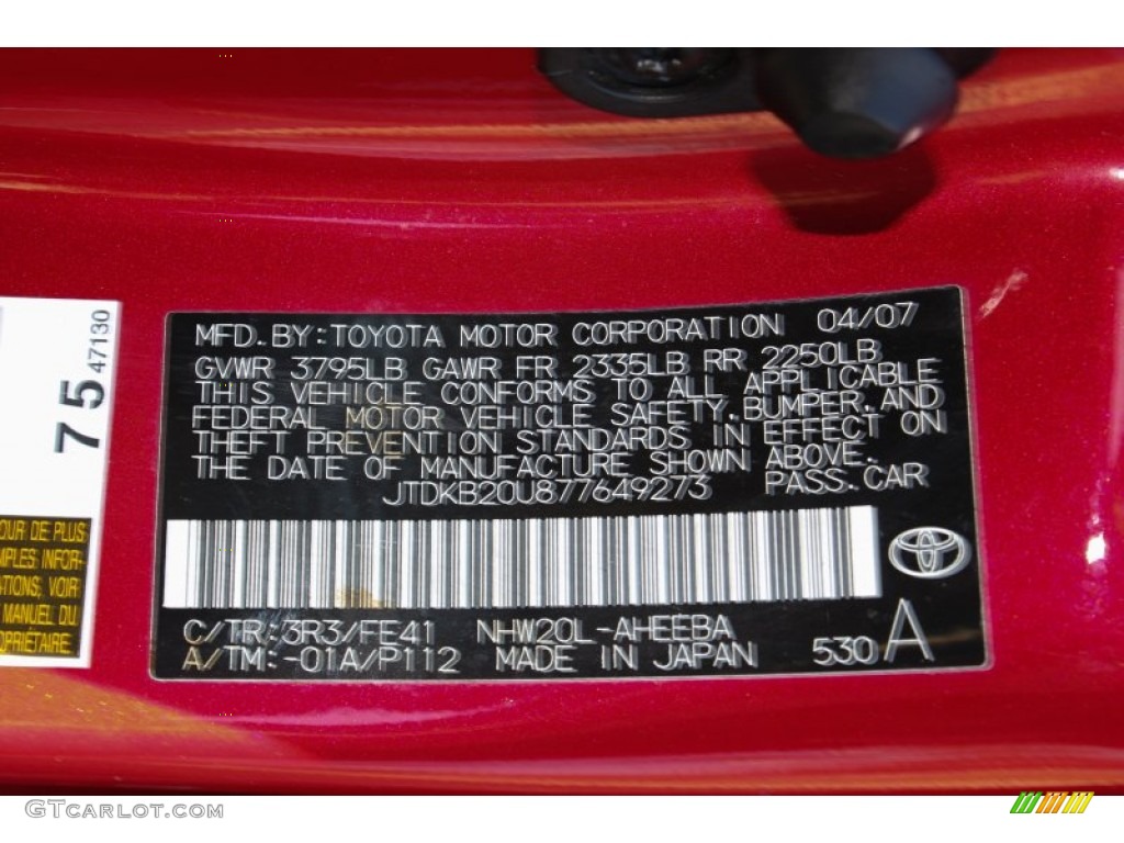 2007 Prius Color Code 3R3 for Barcelona Red Metallic Photo #76803179