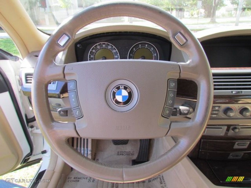 2004 BMW 7 Series 745Li Sedan Dark Beige/Beige III Steering Wheel Photo #76808658