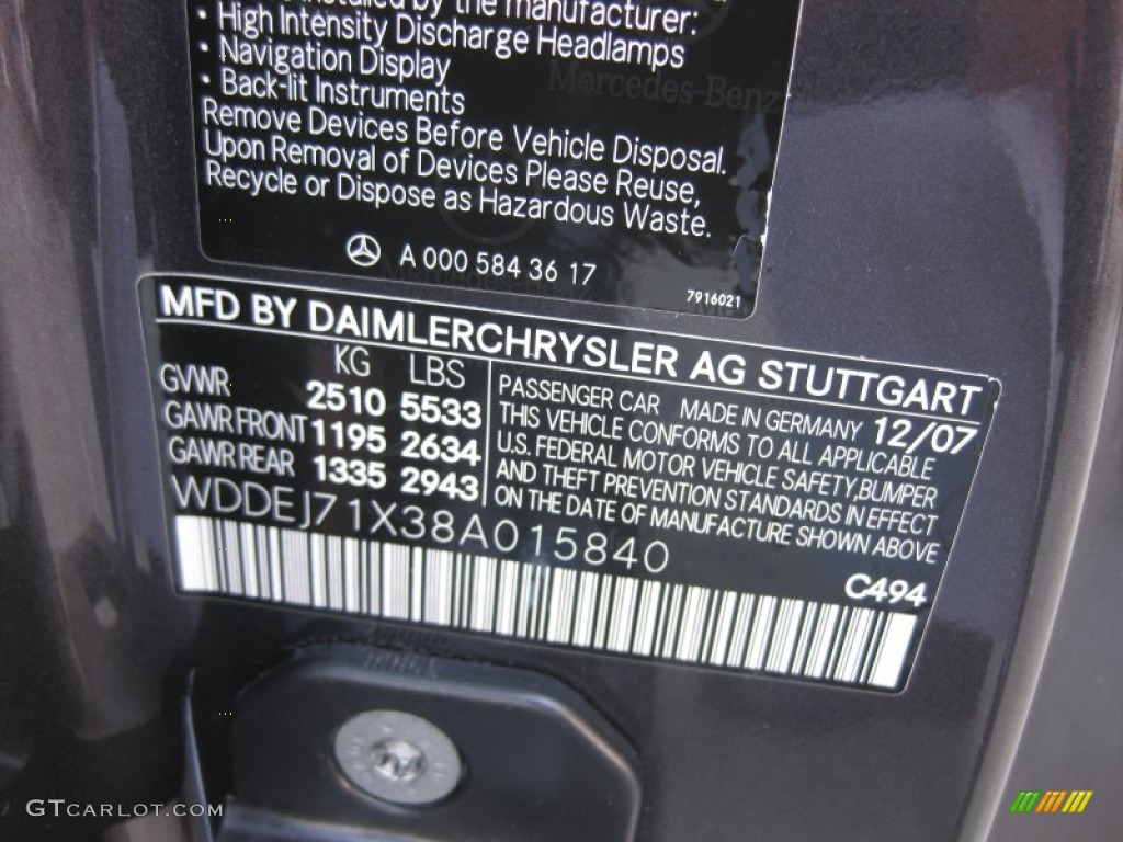 2008 Mercedes-Benz CL 550 Color Code Photos
