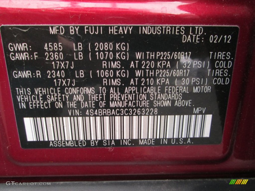 2012 Outback 2.5i - Ruby Red Pearl / Off Black photo #27