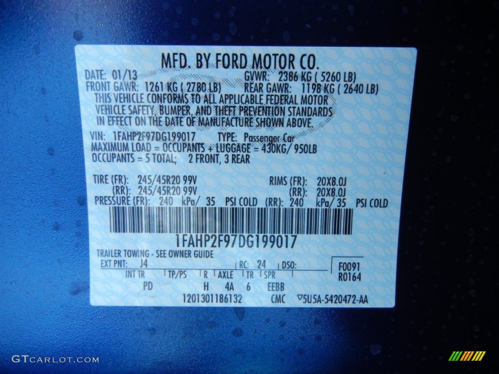 2013 Taurus Color Code J4 for Deep Impact Blue Metallic Photo #76819346