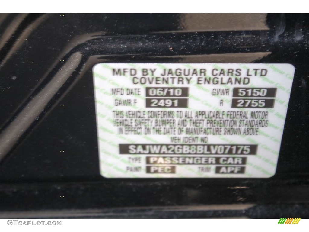 2011 XJ Color Code PEC for Ebony Black Photo #76819889