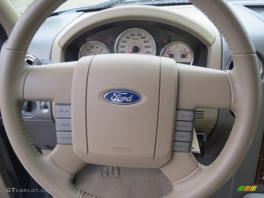 2006 Ford F150 Lariat SuperCrew Tan Steering Wheel Photo #76822761