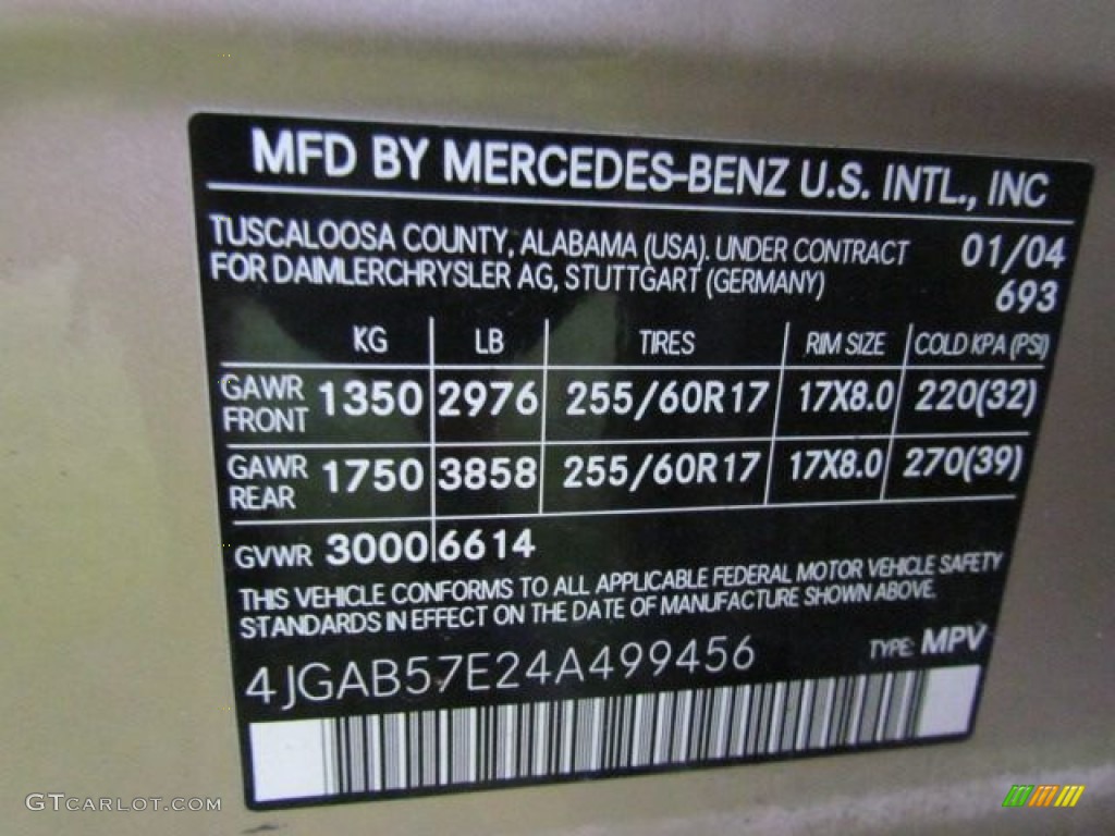 2004 ML Color Code 693 for Desert Silver Metallic Photo #76825388