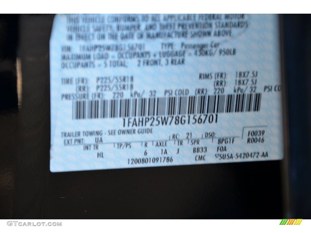 2008 Ford Taurus Limited Color Code Photos