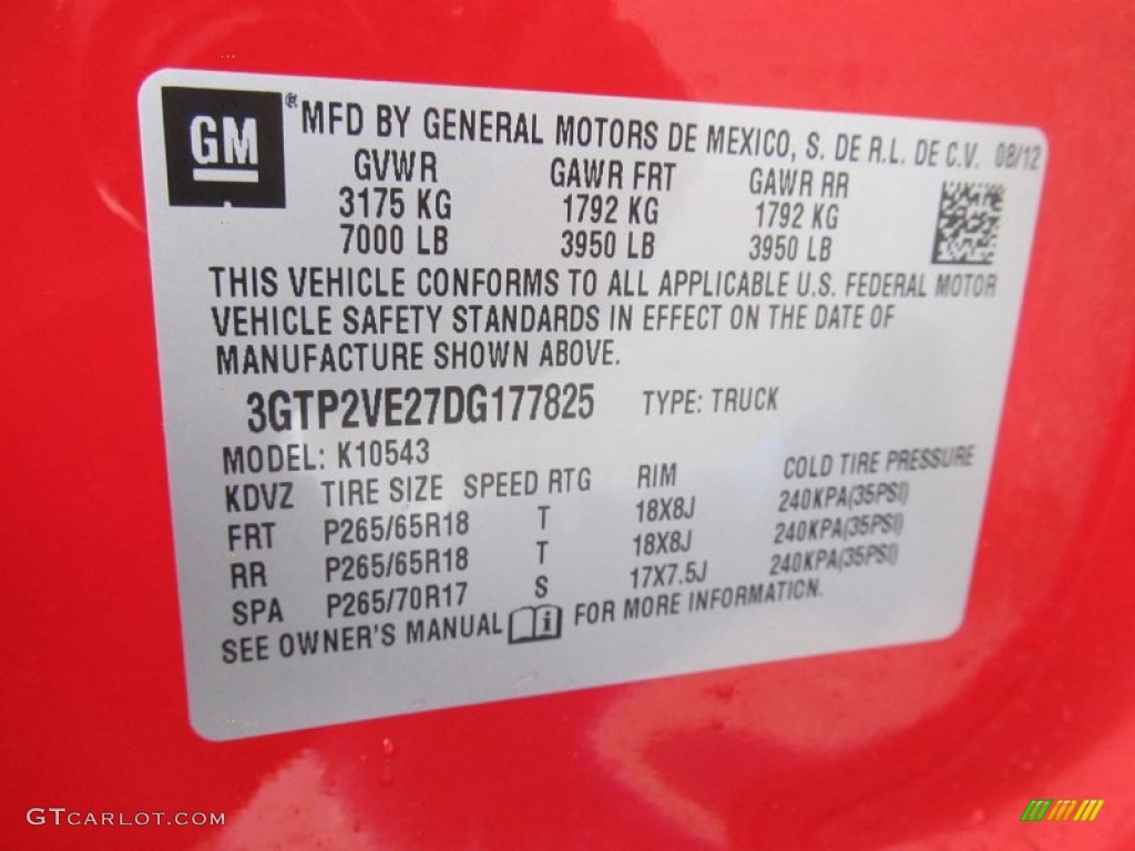 2013 GMC Sierra 1500 SLE Crew Cab 4x4 Info Tag Photos