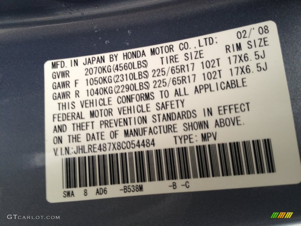2008 CR-V Color Code B538M for Glacier Blue Metallic Photo #76836954