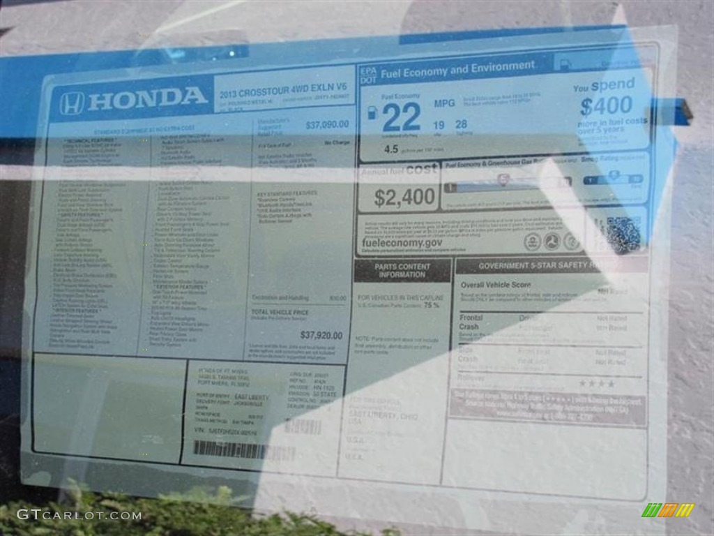 2013 Honda Crosstour EX-L V-6 4WD Window Sticker Photos