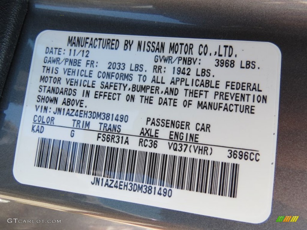 2013 370Z Color Code KAD for Gun Metallic Photo #76854909