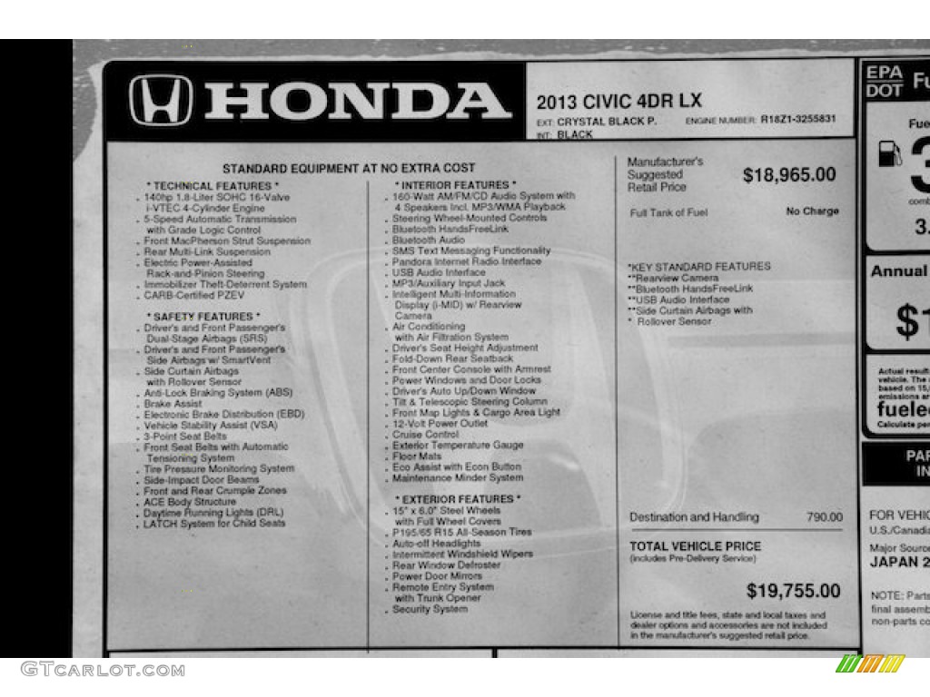 2013 Honda Civic LX Sedan Window Sticker Photo #76855593