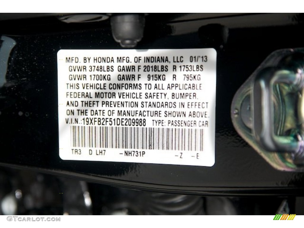 2013 Civic Color Code NH731P for Crystal Black Pearl Photo #76855633