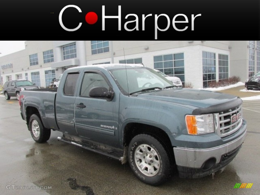 2008 Sierra 1500 SLE Extended Cab 4x4 - Stealth Gray Metallic / Ebony photo #1