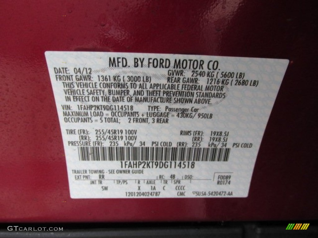 2013 Taurus Color Code RR for Ruby Red Metallic Photo #76856967