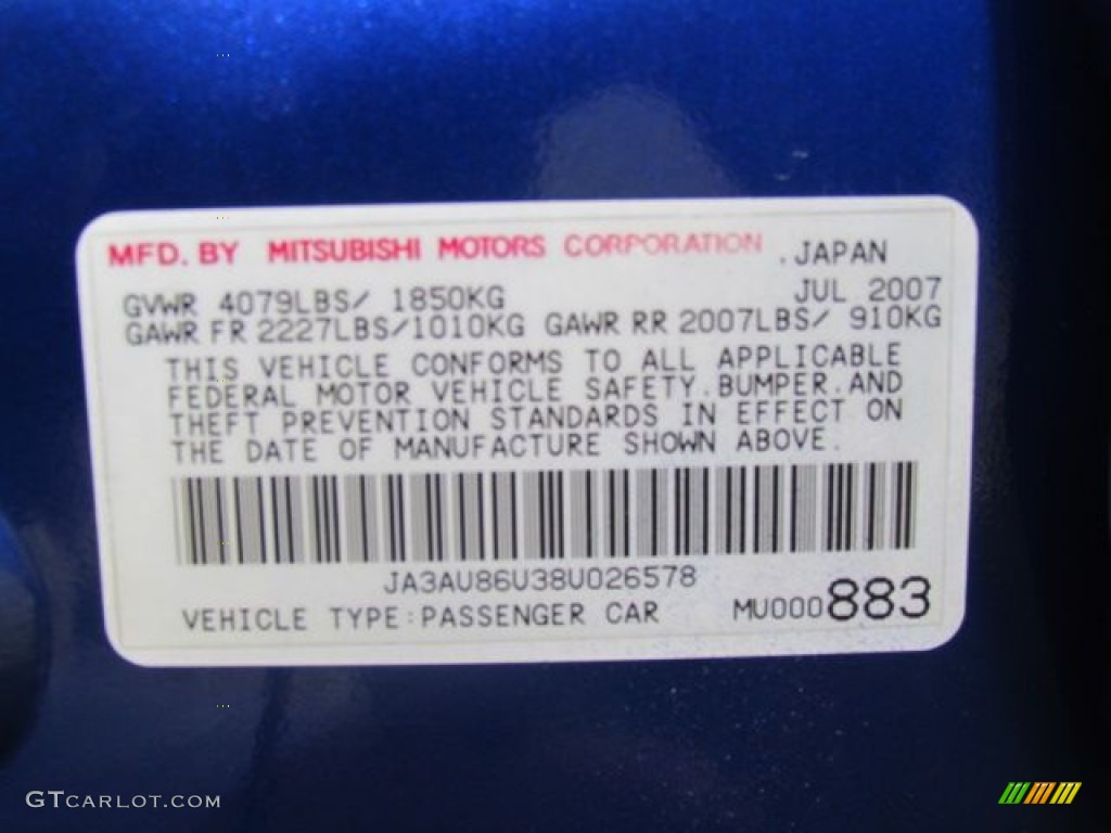 2008 Mitsubishi Lancer GTS Info Tag Photo #76859868