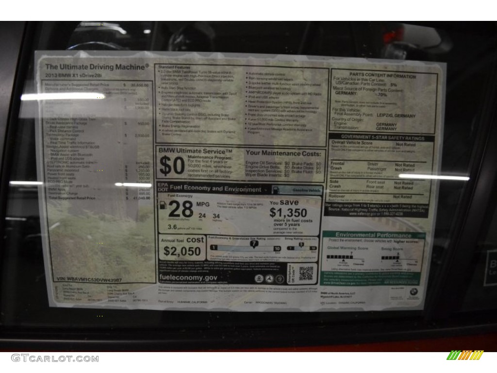 2013 BMW X1 sDrive 28i Window Sticker Photo #76860099
