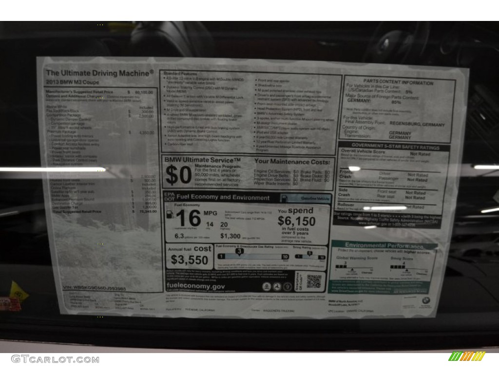 2013 BMW M3 Coupe Window Sticker Photo #76861110