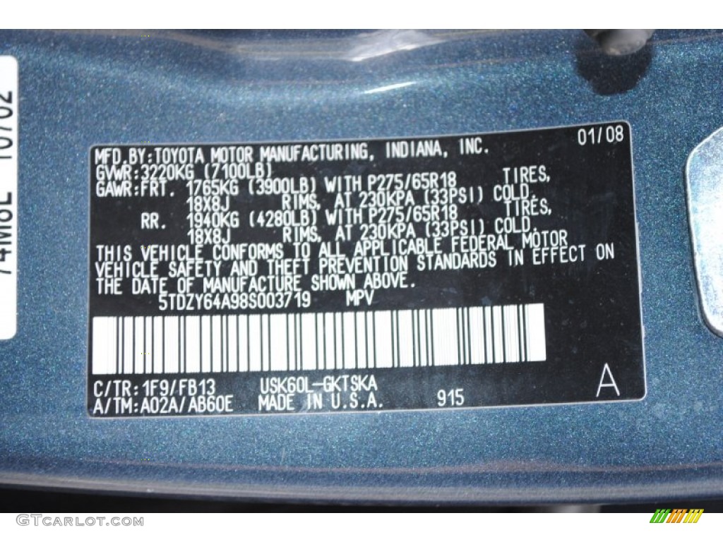 2008 Sequoia Color Code 1F9 for Slate Metallic Photo #76868877