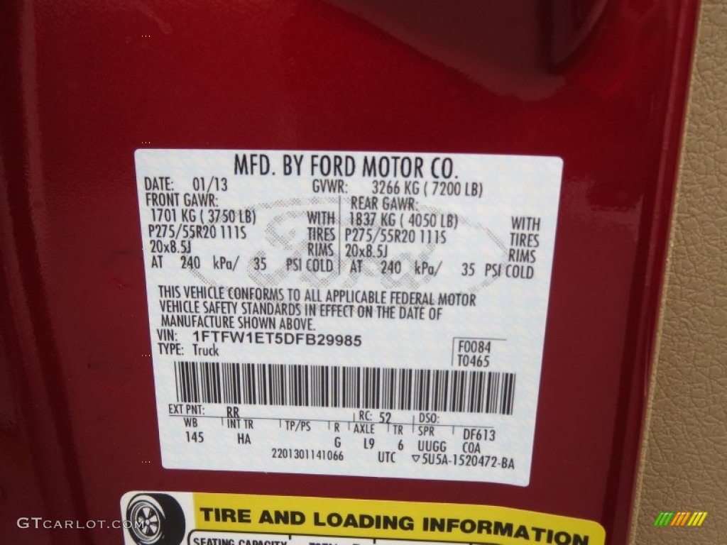 2013 F150 Color Code RR for Ruby Red Metallic Photo #76870469