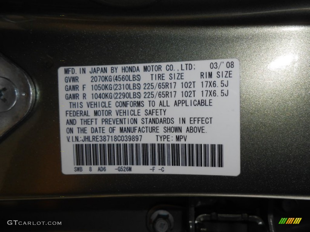 2008 CR-V Color Code G526M for Green Tea Metallic Photo #76872533