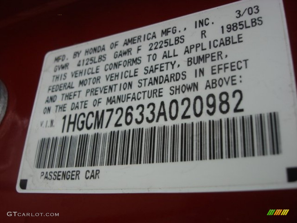 2003 Accord EX-L Coupe - San Marino Red / Ivory photo #20