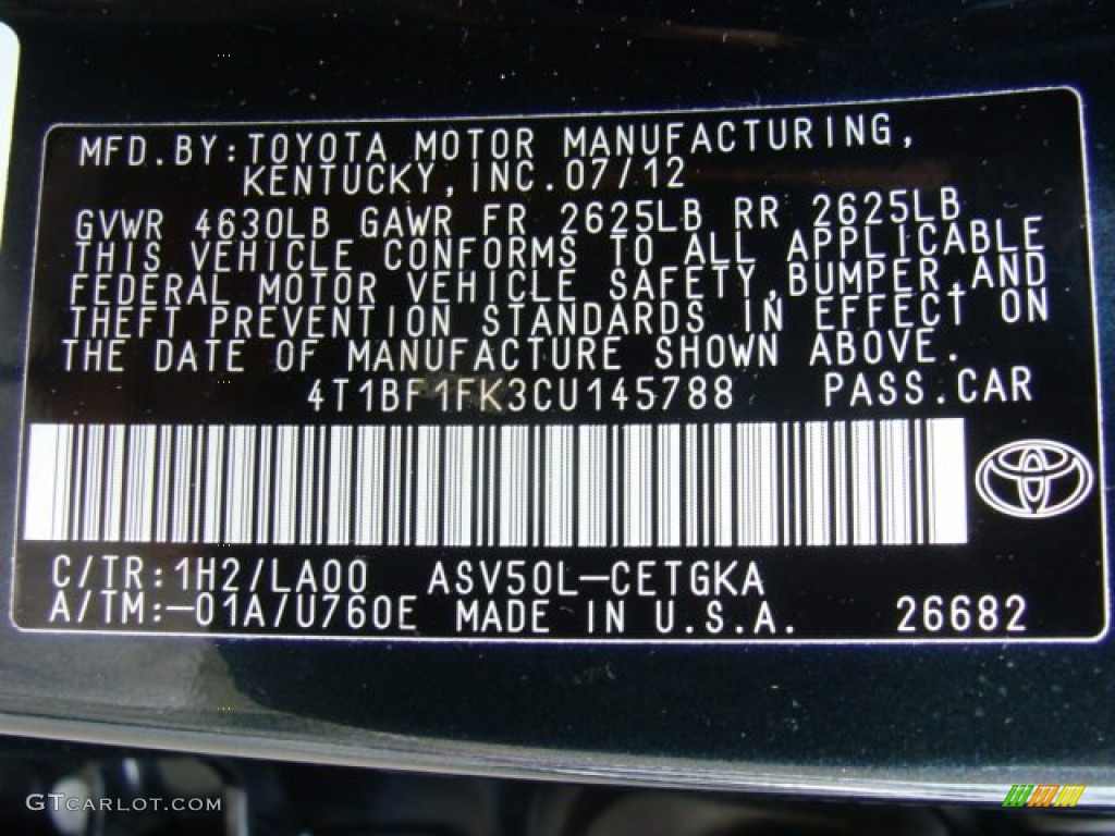 2012 Camry Color Code 1H2 for Cosmic Gray Mica Photo #76877001