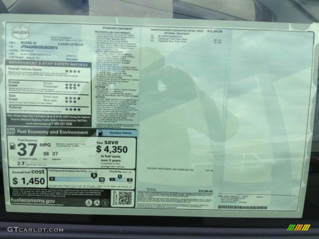 2013 Scion iQ Standard iQ Model Window Sticker Photos