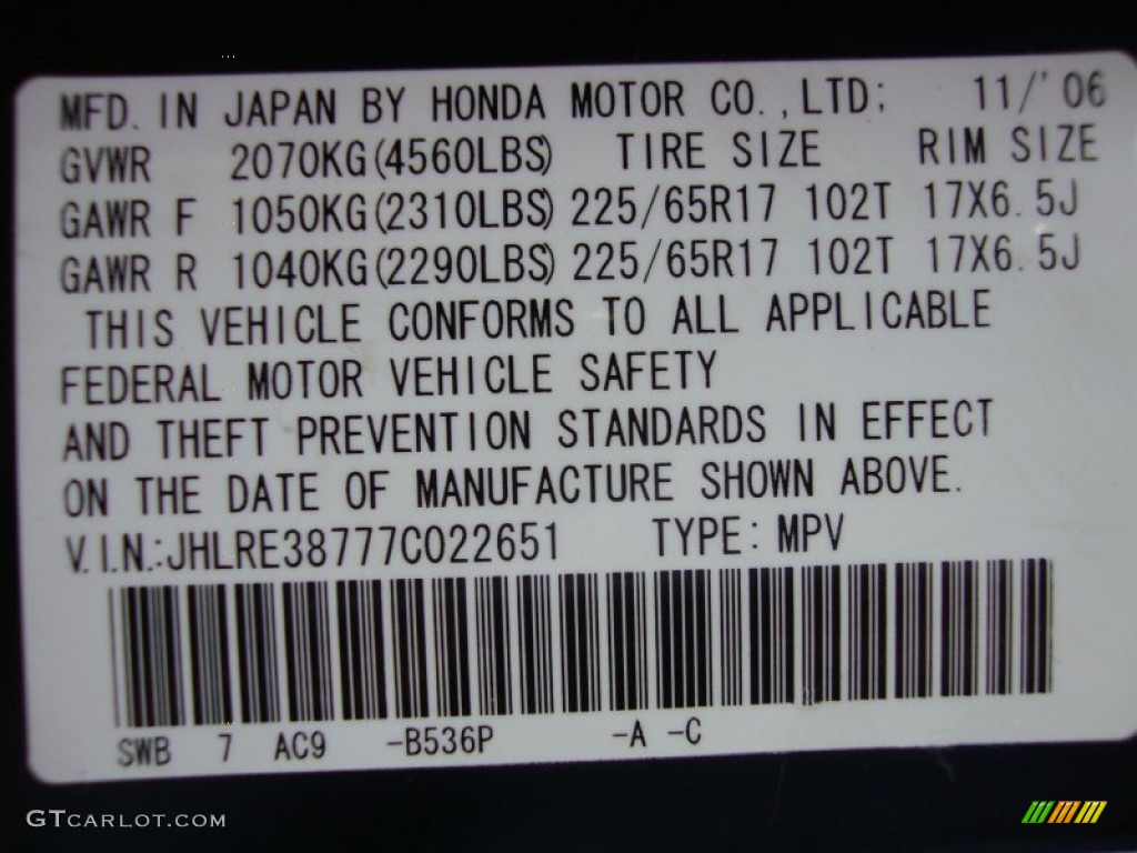 2007 Honda CR-V EX-L Color Code Photos