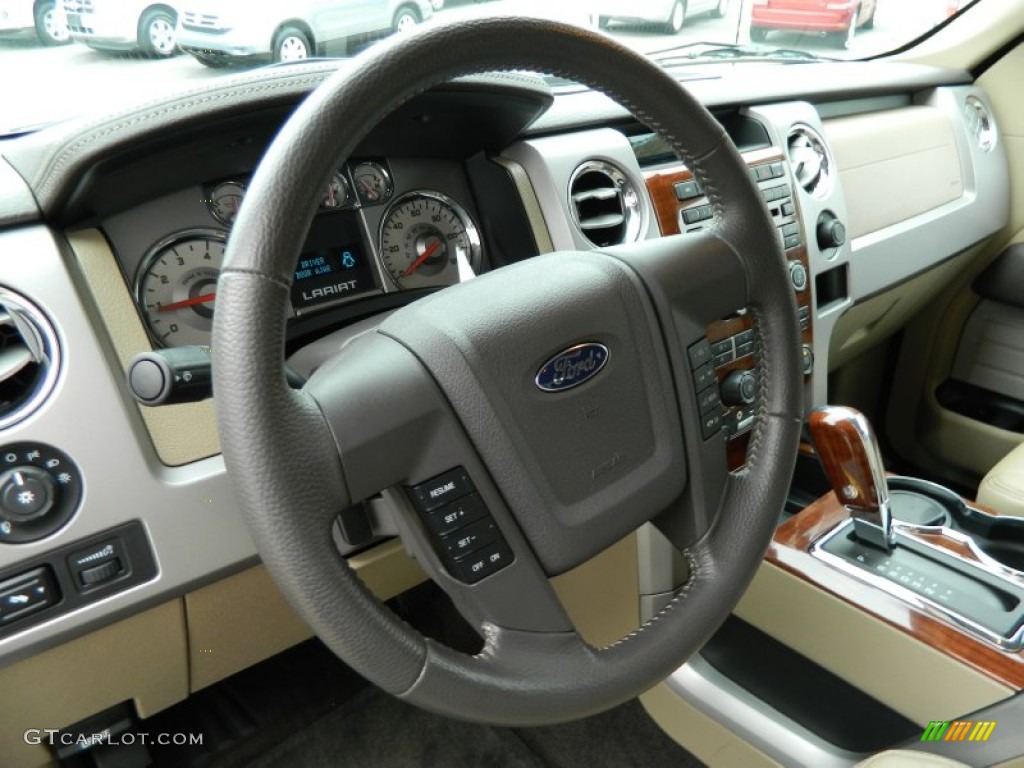 2010 Ford F150 Lariat SuperCab 4x4 Tan Steering Wheel Photo #76887867