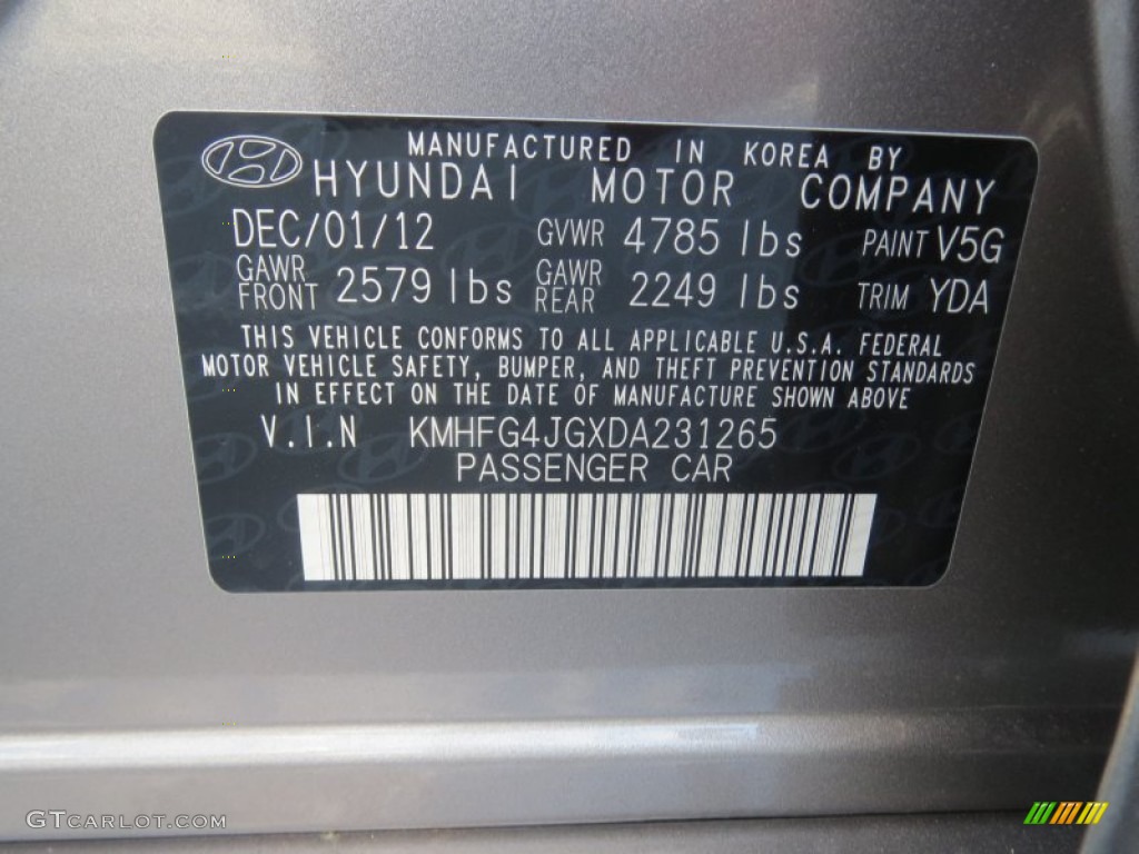 2013 Azera Color Code V5G for Bronze Mist Metallic Photo #76892859