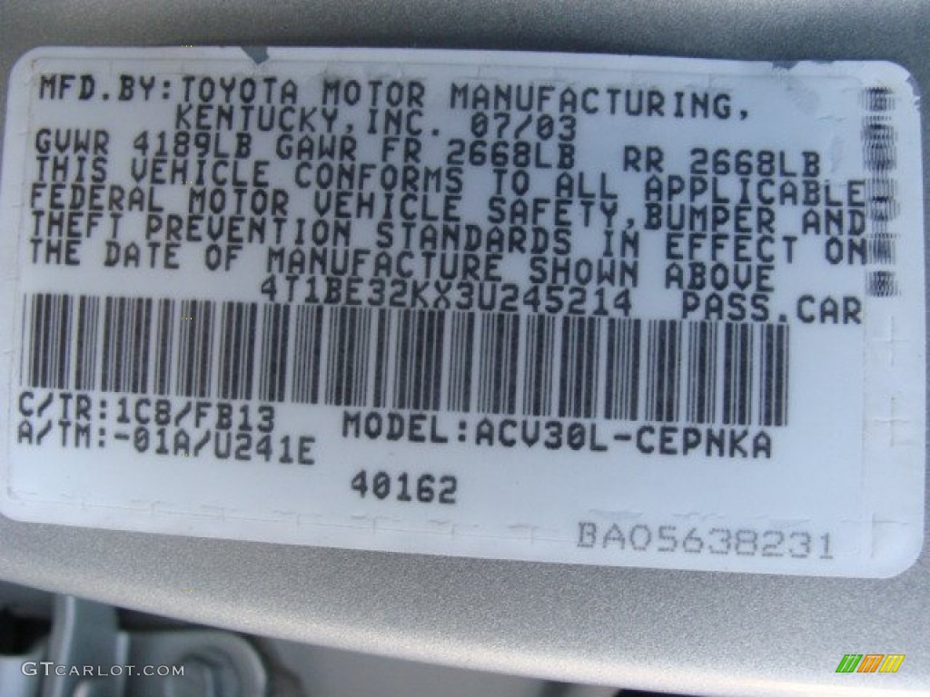 2003 Camry Color Code 1C8 for Lunar Mist Metallic Photo #76894264