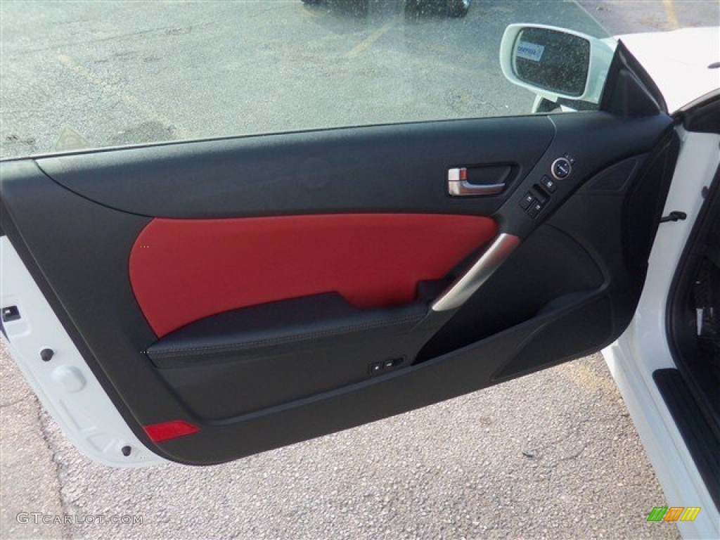 2013 Hyundai Genesis Coupe 2.0T R-Spec Red Leather/Red Cloth Door Panel Photo #76901667