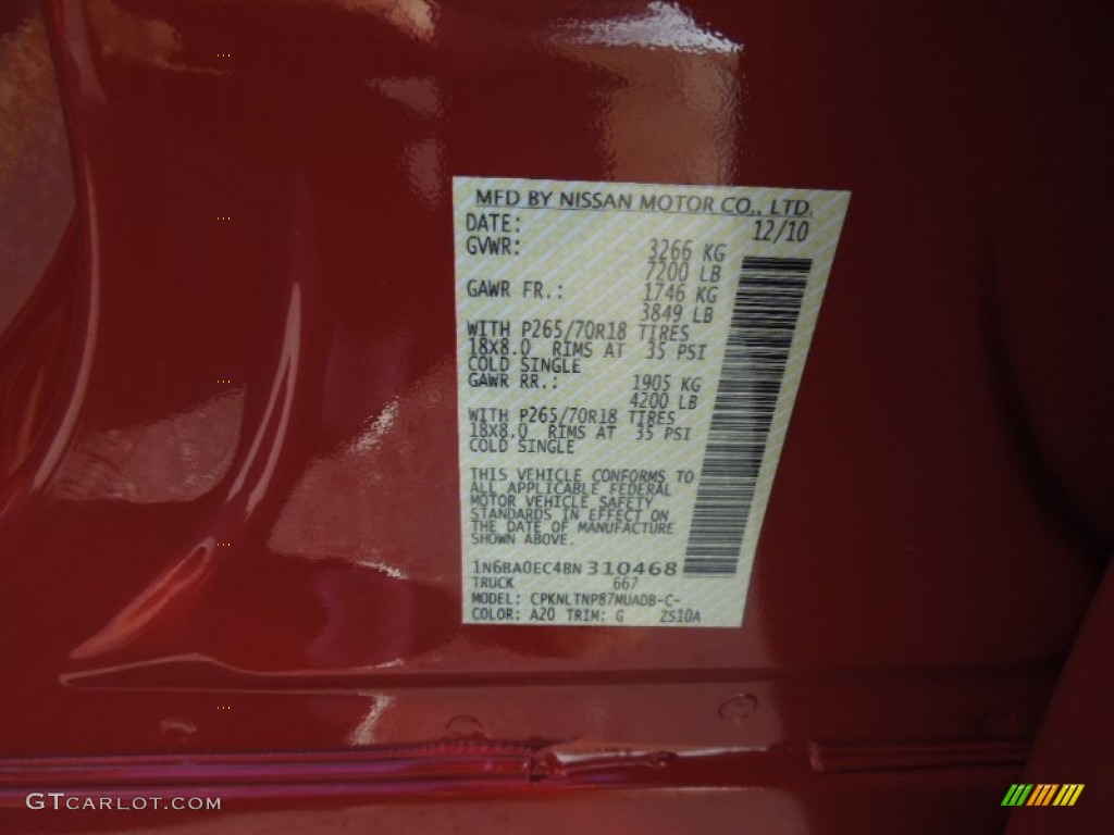2011 Nissan Titan SV Crew Cab 4x4 Color Code Photos